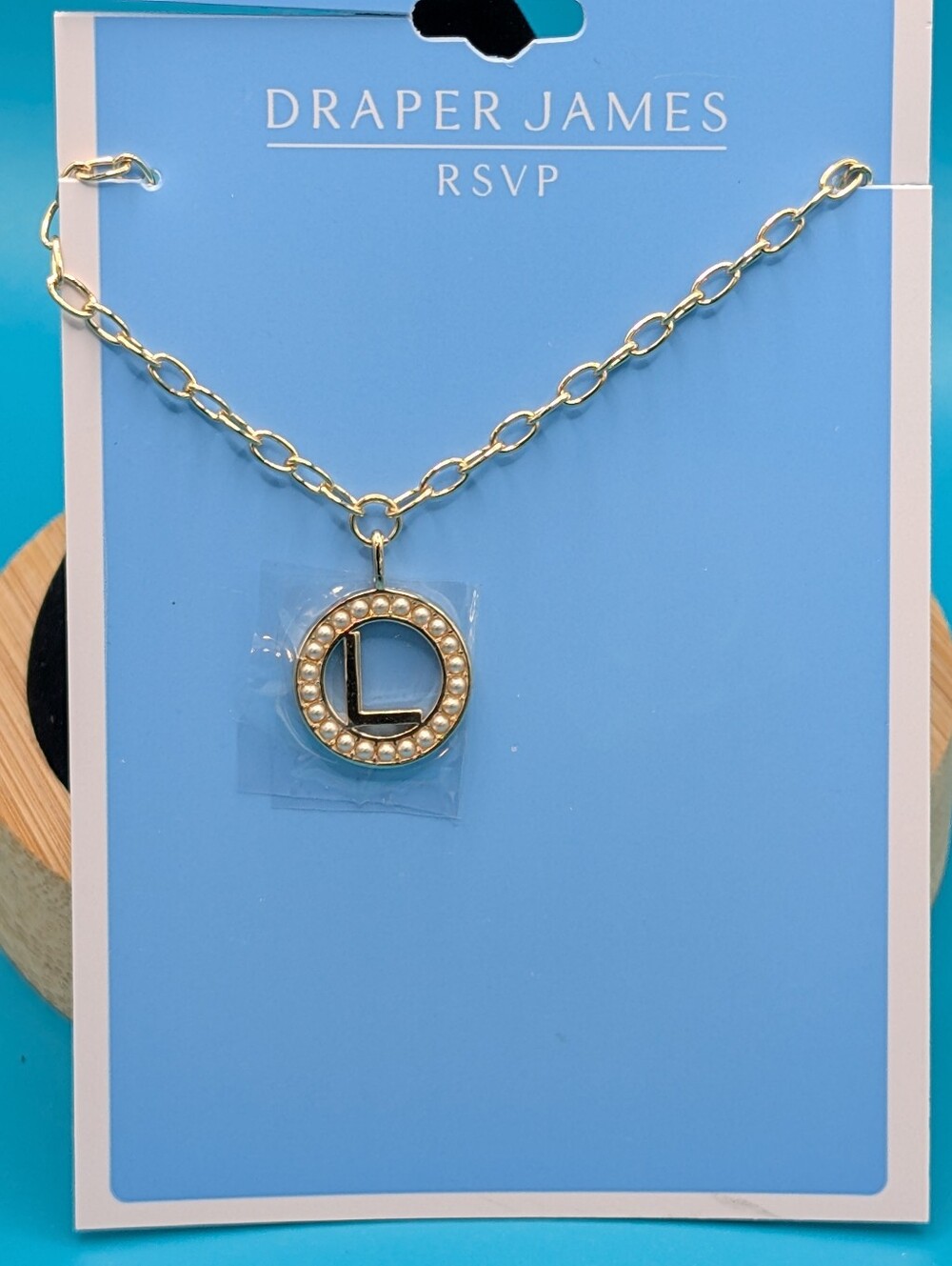 Draper James Gold Pearl-Accent 'L' Initial Necklace